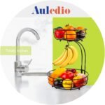 Auledio Iron 2-Tier Countertop Fruit Vegetables Basket Bowl Storage With Banana Hanger, Black, 64 ounces - Image 3