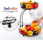 Auledio Iron 2-Tier Countertop Fruit Vegetables Basket Bowl Storage With Banana Hanger, Black, 64 ounces - Image 4
