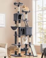 Yaheetech Cat Tree, 82.5in Large Tower w/Hammock, 2 Kitty-Ear Perches, 2 Cozy Condos, Scratching Posts, Basket, Furniture for Large Cats, Kittens, Dark Gray - Image 3
