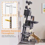 Yaheetech Cat Tree, 82.5in Large Tower w/Hammock, 2 Kitty-Ear Perches, 2 Cozy Condos, Scratching Posts, Basket, Furniture for Large Cats, Kittens, Dark Gray - Image 7