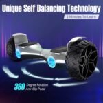 LIEAGLE Self Balancing Scooter for Adults, 8.5'' Two Wheel All Terrain Off Road Hover Board with Bluetooth Speaker, Self Balancing Scooter with Flashing LED Lights, Silver - Image 3