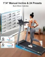 Incline Treadmill with Handles, Portable Small Folding Treadmill for Home Office, Walking Pad with 300 LBS Capacity, 24 Preset Programs, LED Display, Extendable Cup Holder - Image 3