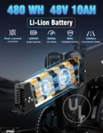 Jasion EB7 2.0 Electric Bike Adults, 20" Fat Tire Ebike, 1200W Foldable Electric Bike with 480WH Removable Battery,28MPH 55 Miles,Full Suspension E-Bike for Beach Snow,UL Certified - Image 3