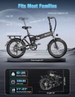 Jasion EB7 2.0 Electric Bike Adults, 20" Fat Tire Ebike, 1200W Foldable Electric Bike with 480WH Removable Battery,28MPH 55 Miles,Full Suspension E-Bike for Beach Snow,UL Certified - Image 8