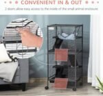 PawHut Metal Small Animal Cage, 4-Tiers Rolling Big Ferret Cage with Hammock, Removable Tray, for Chinchilla, Sugar Glider, Gray - Image 7