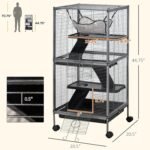 PawHut Metal Small Animal Cage, 4-Tiers Rolling Big Ferret Cage with Hammock, Removable Tray, for Chinchilla, Sugar Glider, Gray - Image 8