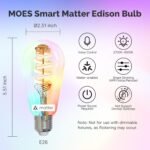 MOES Matter WiFi ST64 Edison Smart Bulbs, Color Changing Light Bulb, 16 Million RGB Colors & Tunable White, Works with Apple Home, Alexa, Google Home, E26 Dimmable 5W (40W Equivalent), 2-Pack - Image 4