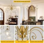 5-Light Vintage Chandeliers in Matte Brass Finish with Crystal Glass Shades, Retro Chandelier Light for Dining Room,Hallway,Kitchen - Image 3