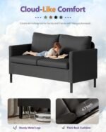TYBOATLE Modern Faux Leather Small Couches for Small Spaces, Comfy Upholstered Black Love Seat for Bedroom, 2 Seater Mini Couch for Apartment, Dorm, Office - Image 4