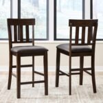 Signature Design by Ashley Haddigan Upholstered Barstool, 2 Count, Slat Back Design, Cushioned Seat, Wood, 25.5" H, Dark Brown - Image 3