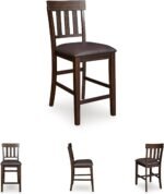 Signature Design by Ashley Haddigan Upholstered Barstool, 2 Count, Slat Back Design, Cushioned Seat, Wood, 25.5" H, Dark Brown - Image 5