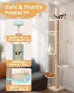 Veehoo Floor to Ceiling Cat Tree Height(106-123 Inch) Adjustable, Sturdy Tall Cat Tree with 4.3" Thickened Scratching Posts, Floor to Ceiling Cat Tower for Indoor Cats - Image 4