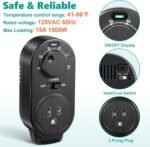 Adjustable Thermostat, Plug in Heating and Cooling Thermostat Controlled Outlet, Compatible with Portable AC, Fans and Space Heaters (1 Pack,Black) - Image 3