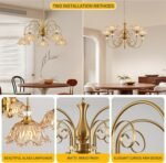 5-Light Vintage Chandeliers in Matte Brass Finish with Amber Glass Shades, Retro Chandelier Light for Dining Room,Hallway,Kitchen - Image 3