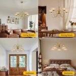 5-Light Vintage Chandeliers in Matte Brass Finish with Amber Glass Shades, Retro Chandelier Light for Dining Room,Hallway,Kitchen - Image 4