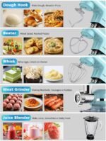 Vospeed 9 IN 1 Stand Mixer, 850W Tilt-Head Multifunctional Electric Mixer with 8 QT Stainless Steel Bowl, 1.5L Glass Jar, Meat Grinder, Hook, Whisk, Beater Dishwasher Safe (Blue) - Image 4