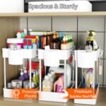 3 Pack Under Sink Organizers and Storage, 2 Tier Bathroom Cabinet Organizer Shelf with Hanging Cups for Kitchen & Bathroom (White) - Image 4