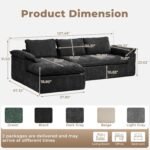 Modular Sectional Sofa, 107.5" L Shaped Comfy Cloud Couch with Deep Seat, Boneless Sectional Couch for Living Room, 3 Seat Modular Sofa with Chaise, No Assembly Required, Black Chenille - Image 3