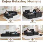 Modular Sectional Sofa, 107.5" L Shaped Comfy Cloud Couch with Deep Seat, Boneless Sectional Couch for Living Room, 3 Seat Modular Sofa with Chaise, No Assembly Required, Black Chenille - Image 5
