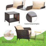 LEVELEVE Balcony Furniture 5 Piece Patio Conversation Set, PE Wicker Rattan Outdoor Lounge Chairs with Soft Cushions 2 Ottoman&Glass Table for Porch, Lawn-Brown Wicker - Image 5