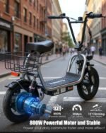 Caroma Electric Scooter for Adults with Seat, 800/1200W Motor, Max 30Miles Ranges&20Mph, 14" Fat Tire Foldable E-Scooter with Carry Basket, Dual Braking Dual Suspension, 300lbs Max Load - Image 5
