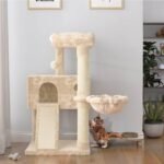 SHA CERLIN Cat Tree 36 Inches Cat Tower with Hammock, Sisal Scratching Post for Indoor Kittens, Small Room, Beige - Image 3