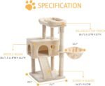 SHA CERLIN Cat Tree 36 Inches Cat Tower with Hammock, Sisal Scratching Post for Indoor Kittens, Small Room, Beige - Image 4