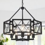 19.7'' Black Dining Room Light Fixtures, 5-Light Modern Farmhouse Foyer Chandeliers for High Ceilings Kitchen Hanging Lights Industrial Geometric Chandelier for Entryway Hallway Bedroom Living Room - Image 2