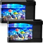 2 Sets Artificial Fish Tank Virtual Ocean Toy in Motion Lamp, Mini Office Desk Aquarium with 6 Moving Swimming Fish 6 Decorative Lamp LED Lights, Mini Tropical Aquarium - Image 2