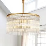 20.47" Round Glass Chandeliers Dining Room Gold Modern Glass Chandelier 8-Lights for Living Room Kitchen Island Entryway Foyer Stairway UL Listed Drum Light Fixture with Crystals - Image 2
