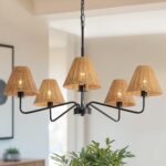 29" Rattan Chandelier 5-Light Modern Farmhouse Chandelier for Dining Room, Coastal Chandelier with Hand-Woven Wicker Fabric Shades, Rustic Pendant Light for Kitchen，Entryway，Living Room - Image 2