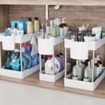3 Pack Under Sink Organizers and Storage, 2 Tier Bathroom Cabinet Organizer Shelf with Hanging Cups for Kitchen & Bathroom (White) - Image 2