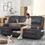 3-Seater Recliner Sofa, Manual Reclining Couch with Multi-Functional Middle Seat, Reclining Sofa for Living Room with Hidden Storage Space, Cup Holders, and Removable Console - Velvet Grey - Image 2