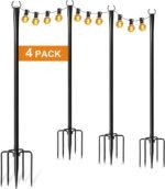4 Pack String Light Poles for Outside, Thickened Metal Christmas Lights Hanger Pole Outdoor with Fork, Lighting Hanging Post Accessories for Patio Decor Garden Backyard Yard Outside Decorations - Image 2