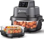 4-in-1 Portable Glass Air Fryer, 140–400°F Precise Heat, Max Crisp Technology, 4.2QT & 1.6QT Dual Containers with Lids, Freezer & Dishwasher Safe, Bake, Recrisp, Air Fry - Image 2