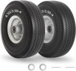 4.10/3.50-4" Flat Free Tire and Wheel, 10" Solid Tire with 5/8" Axle Bore Hole, 2.2" Offset Hub for Hand Truck Garden Wagon Cart Trolley Dolly Lawn Mover Replacement - Image 2