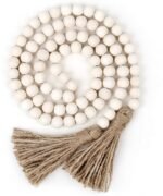 58in Wood Bead Garland with Tassels, Farmhouse Rustic Country Decor Prayer Boho Wall Hanging Decoration (Nature) - Image 2