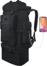 70L/100L Hiking Backpack with USB Charging Port, Expandable Large Military Tactical Backpack, Waterproof MOLLE Rucksack Travel Backpacking Daypack for Camping Climbing (Black) - Image 2
