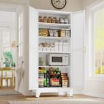 71" Tall Metal Storage Cabinet with 2 Doors and 4 Adjustable Shelves, Kitchen Pantry Cabinet White Freestanding Cupboard, 5 Tier Multifunctional Steel Storage for Office, Kitchen, Dining Room - Image 2