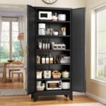 75.2" Tall Storage Cabinet, Pantry Storage Cabinets with 2 Door and 5 Adjustable Shelves, Black Kitchen Food Cabinet, Metal Utility Cabinets for Kitchen, Dinning Room, Laundry Room - Image 2
