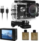 Action Camera 4K 30FPS, Waterproof Camera 30M Underwater Ultra HD 131FT 170°Wide Angle Shooting, with 2 x 1050 mAh Batteries for Cycling, Ice Skating, Skiing, Fishing, Climbing - Image 2