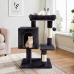 Allewie 29 Inches Cat Tree Tower/Plush Perches Platform/Condo/House/Sisal Scratching Posts/Multi-Level Activity Center Furniture for Kittens/Dark Grey - Image 2
