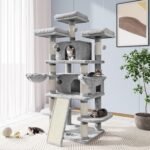 Allewie 68 Inches Cat Tree/House and Towers for Big Feline/Scratching Post/Multi-Level Large Kitty Climbing Tree with Condo/Light Grey - Image 2