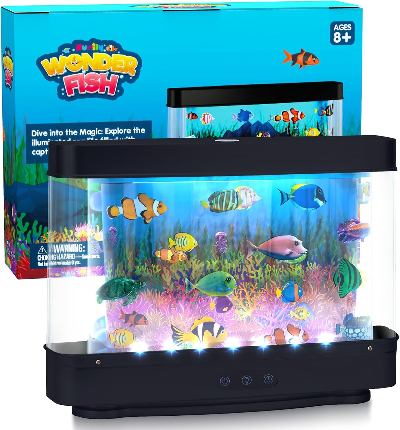 Artificial Fish Tank Virtual Ocean Toy with 2H or 6H Timer, Dimmable Lights, Mini Desk Decor, Colorful Aquarium, Motion Lamp Night Light for Kids with Moving Fish - Image 2