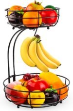 Auledio Iron 2-Tier Countertop Fruit Vegetables Basket Bowl Storage With Banana Hanger, Black, 64 ounces - Image 2