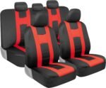 BDK carXS Forza Red Car Seat Covers Full Set, Two-Tone Front Seat Covers with Matching Back Seat Cover for Cars, PolyCloth Protectors with Split Bench Design, Automotive Interior Covers - Image 2