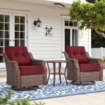 Belord 6" Thick Cushion Outdoor Swivel Rocker Patio Chairs Set of 2,3 Piece Wicker Patio Bistro Set with Side Table and Comfort High Back Outdoor Patio Glider Chair Brown Wicker/Red Cushion - Image 2