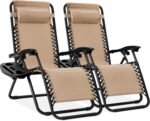 Best Choice Products Set of 2 Adjustable Steel Mesh Zero Gravity Lounge Chair Recliners w/Pillows and Cup Holder Trays - Sand - Image 2