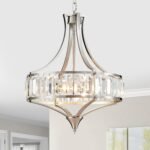 Brushed Nickel Crystal Chandeliers for Dining Room, Modern Round Light Fixture for Kitchen Hallway Bedroom Foyer Living Room, 4 Lights Farmhouse Adjustable Height Hanging Light, 16 Inch - Image 2