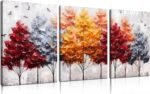 CANEITO Tree Wall Art for Living Room, Gold Red and Gray Forest Wall-Decor for Bedroom, Modern Canvas Print, Size 12x16 Inches 3-Piece - Image 2